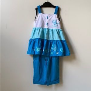 G&J 2pc turquoise butterfly tunic&pant Girl Size 8